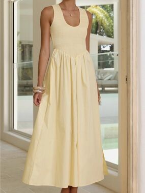 Smocked Bodice Maxi Dress in Pale Yellow